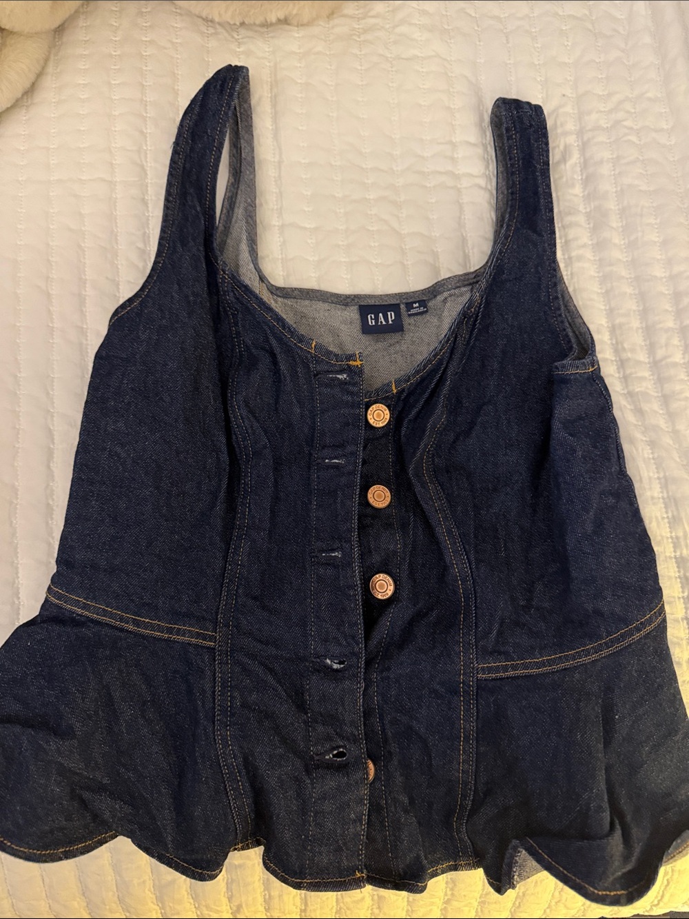 GAP Navy Denim Button-Front Peplum Women's Tank Top